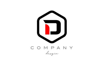Altıgen harfli siyah-beyaz D alfabe simge tasarımı. Şirket ve iş için yaratıcı şablon