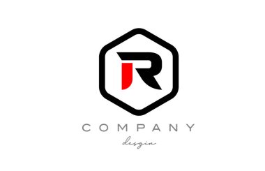 Altıgen harfli siyah beyaz R alfabesi simgesi tasarımı. Şirket ve iş için yaratıcı şablon