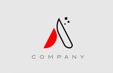 red black line A alphabet letter logo icon. Creative design template for business and company