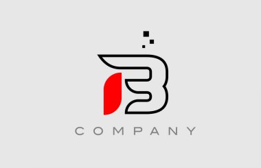 red black line B alphabet letter logo icon. Creative design template for business and company