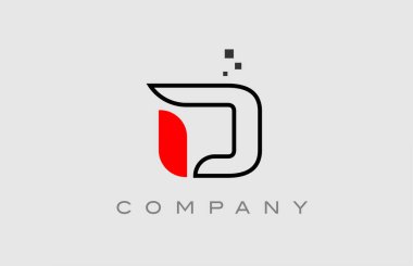 red black line D alphabet letter logo icon. Creative design template for business and company