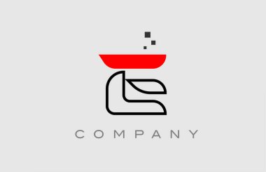 red black line E alphabet letter logo icon. Creative design template for business and company