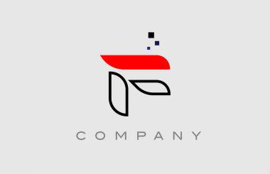 red black line F alphabet letter logo icon. Creative design template for business and company