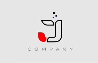 red black line J alphabet letter logo icon. Creative design template for business and company