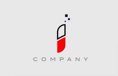 red black line I alphabet letter logo icon. Creative design template for business and company