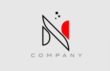 red black line N alphabet letter logo icon. Creative design template for business and company