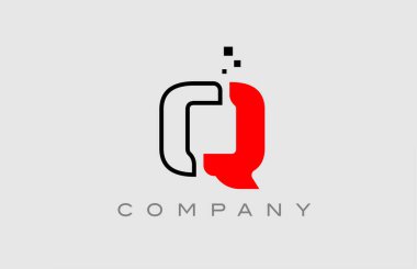 red black line Q alphabet letter logo icon. Creative design template for business and company