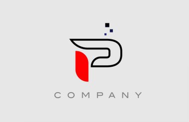 red black line P alphabet letter logo icon. Creative design template for business and company