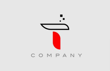 red black line T alphabet letter logo icon. Creative design template for business and company