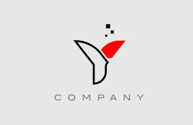 red black line Y alphabet letter logo icon. Creative design template for business and company