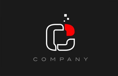 black red line C alphabet letter logo icon. Creative design template for company and business