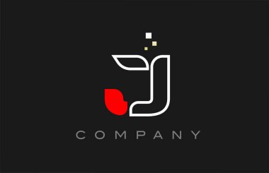 black red line J alphabet letter logo icon. Creative design template for company and business
