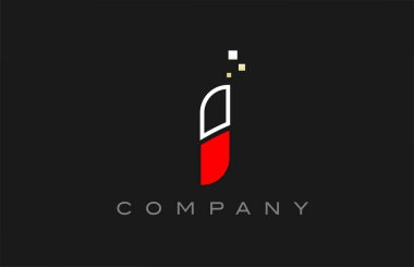 black red line I alphabet letter logo icon. Creative design template for company and business