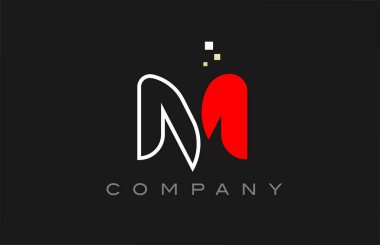 black red line M alphabet letter logo icon. Creative design template for company and business