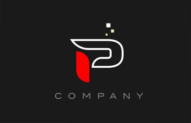 black red line P alphabet letter logo icon. Creative design template for company and business