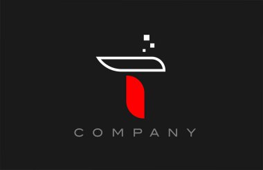 black red line T alphabet letter logo icon. Creative design template for company and business