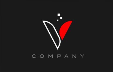 black red line V alphabet letter logo icon. Creative design template for company and business