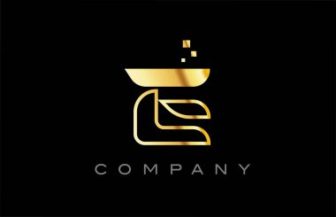 gold E alphabet letter logo icon. Creative design template for business and company