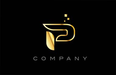gold P alphabet letter logo icon. Creative design template for business and company