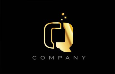 gold Q alphabet letter logo icon. Creative design template for business and company