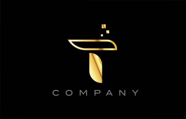 gold T alphabet letter logo icon. Creative design template for business and company