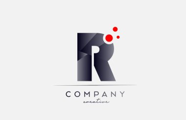 R alphabet letter logo icon with grey color and red dot. Design suitable for a company or business
