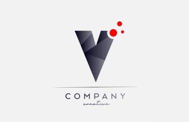 V alphabet letter logo icon with grey color and red dot. Design suitable for a company or business