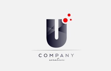 U alphabet letter logo icon with grey color and red dot. Design suitable for a company or business