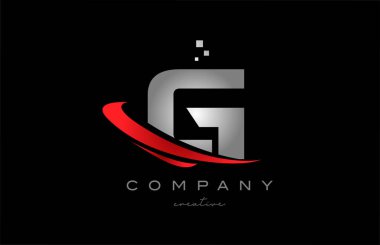 red swoosh G alphabet letter logo icon with grey color. Design suitable for a company or business