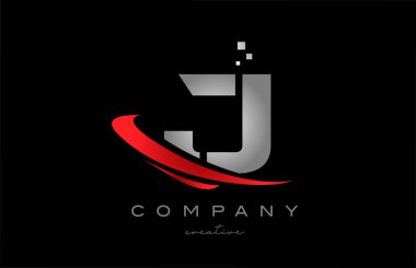 red swoosh J alphabet letter logo icon with grey color. Design suitable for a company or business
