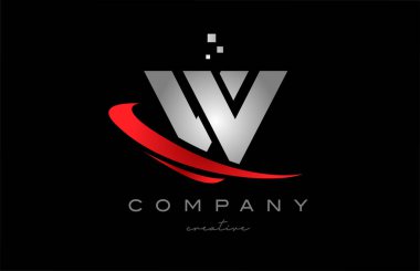 red swoosh W alphabet letter logo icon with grey color. Design suitable for a company or business