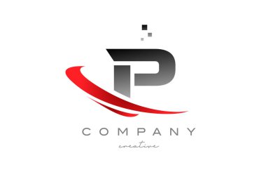 P alphabet letter logo icon with red swoosh . Design suitable for a company or business
