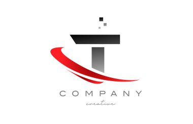 T alphabet letter logo icon with red swoosh . Design suitable for a company or business