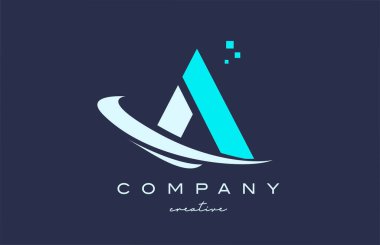blue white A alphabet letter logo icon with swoosh. Design suitable for a business or company