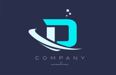 blue white D alphabet letter logo icon with swoosh. Design suitable for a business or company
