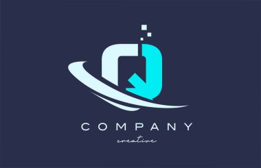 blue white Q alphabet letter logo icon with swoosh. Design suitable for a business or company