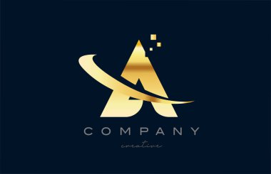 gold golden A alphabet letter logo icon design. Creative template for company and business with swoosh