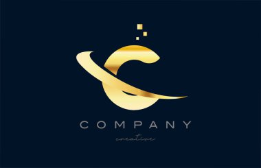 gold golden C alphabet letter logo icon design. Creative template for company and business with swoosh