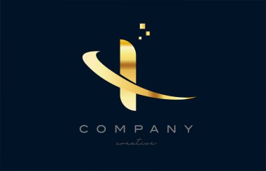 gold golden I alphabet letter logo icon design. Creative template for company and business with swoosh