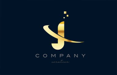 gold golden J alphabet letter logo icon design. Creative template for company and business with swoosh