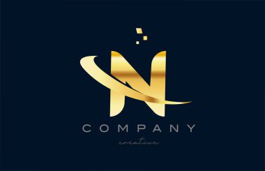 gold golden N alphabet letter logo icon design. Creative template for company and business with swoosh