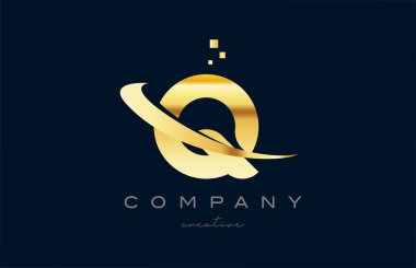 gold golden Q alphabet letter logo icon design. Creative template for company and business with swoosh