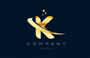 gold golden K alphabet letter logo icon design. Creative template for company and business with swoosh