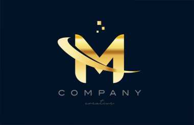 gold golden M alphabet letter logo icon design. Creative template for company and business with swoosh