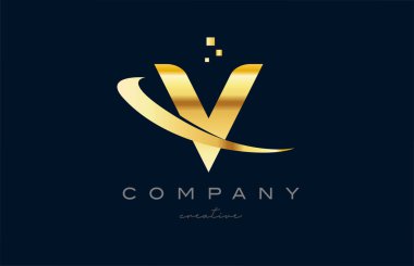gold golden V alphabet letter logo icon design. Creative template for company and business with swoosh