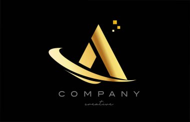 gold golden swoosh A alphabet letter logo icon with yellow color and dots. Design for a company or business