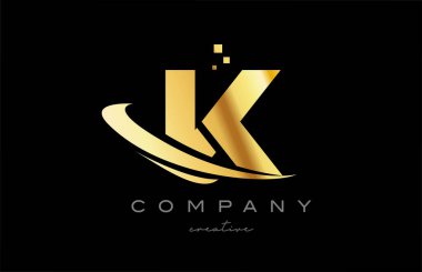 gold golden swoosh K alphabet letter logo icon with yellow color and dots. Design for a company or business