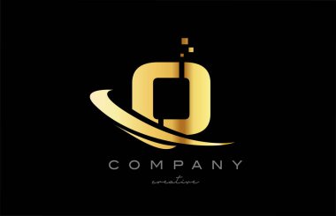 gold golden swoosh O alphabet letter logo icon with yellow color and dots. Design for a company or business