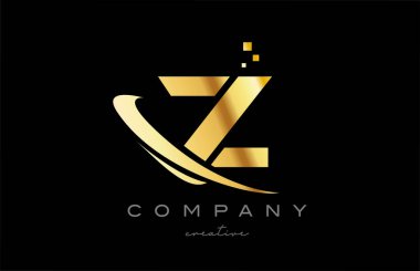 gold golden swoosh Z alphabet letter logo icon with yellow color and dots. Design for a company or business