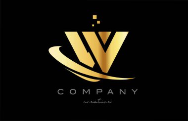 gold golden swoosh W alphabet letter logo icon with yellow color and dots. Design for a company or business
